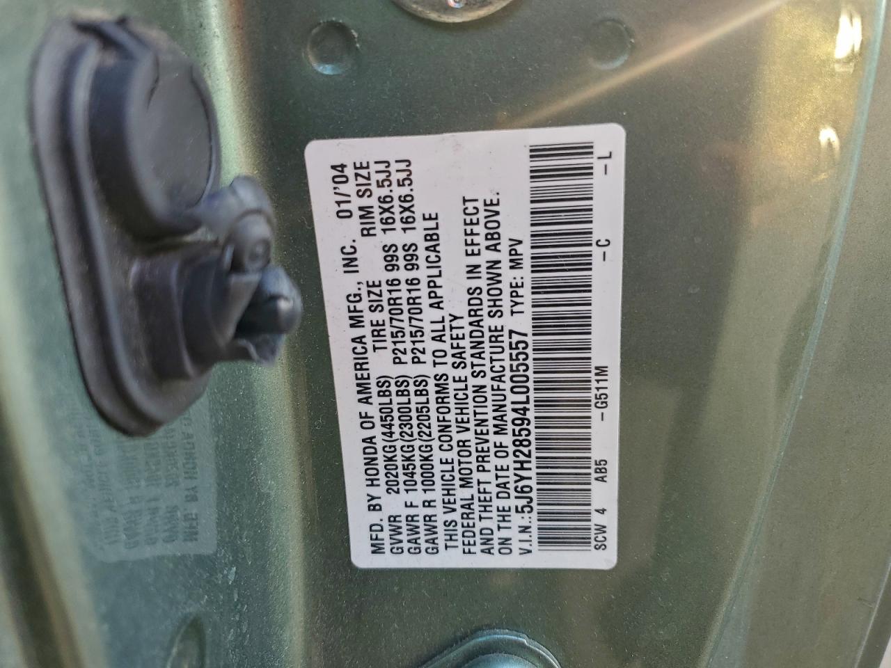 2004 Honda Element Ex VIN: 5J6YH28594L005557 Lot: 94032785