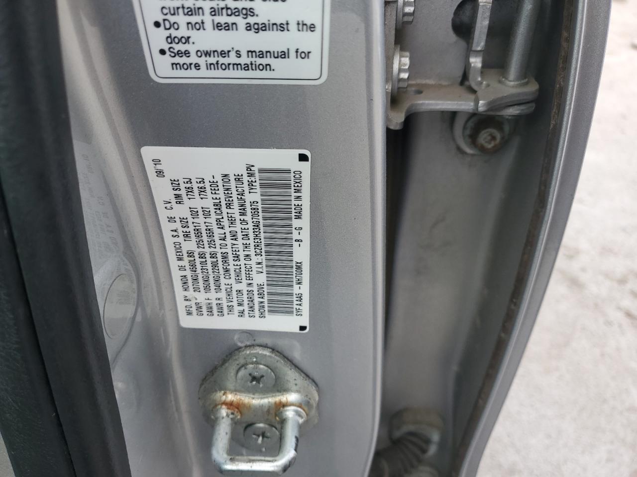 2010 Honda Cr-V Lx VIN: 3CZRE3H33AG705875 Lot: 93947705