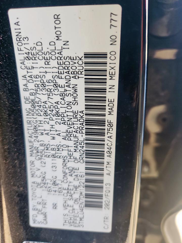 2013 Toyota Tacoma Double Cab VIN: 3TMLU4EN7DM122161 Lot: 92570335