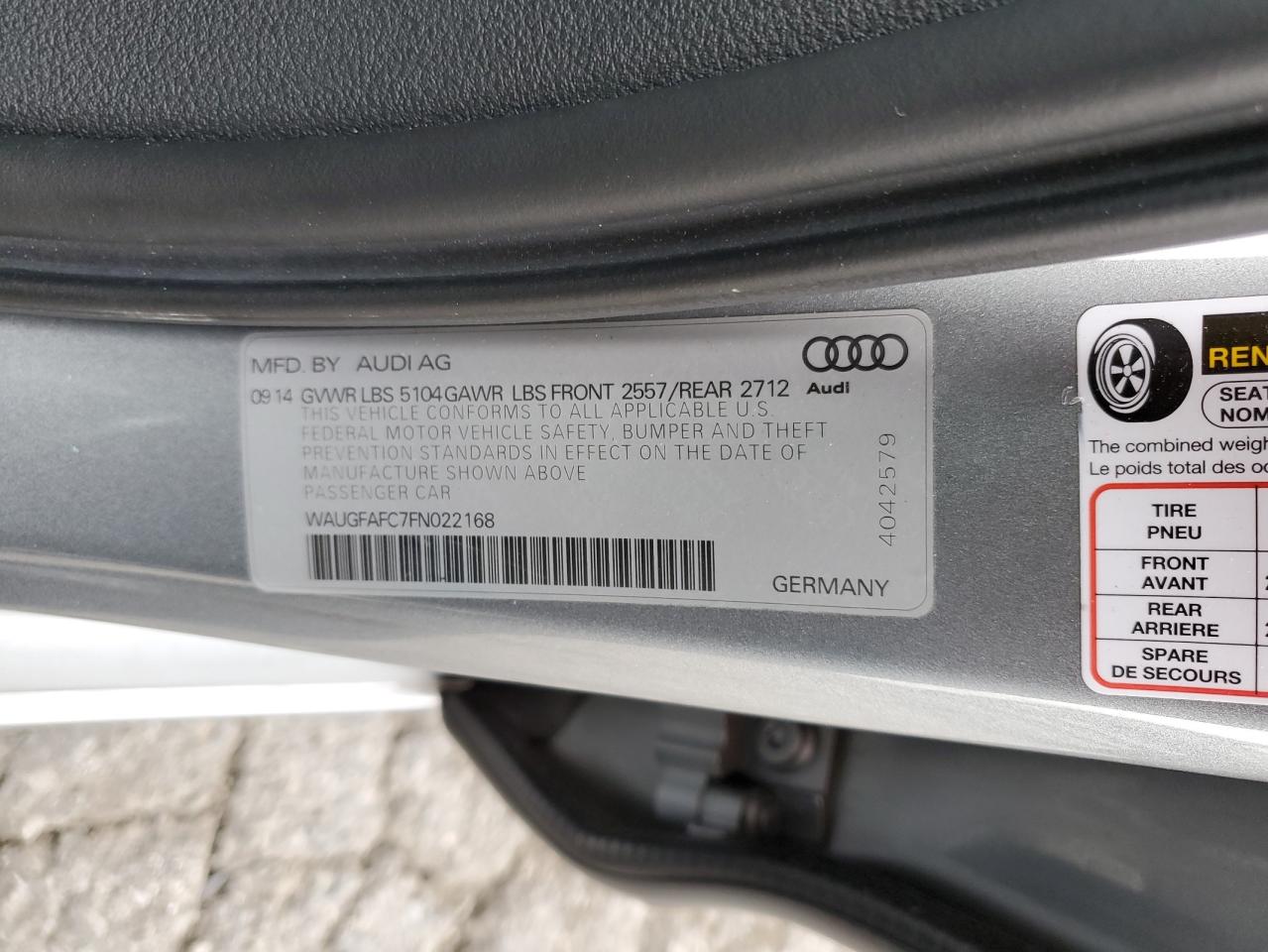 2015 Audi A6 Premium Plus VIN: WAUGFAFC7FN022168 Lot: 91922205