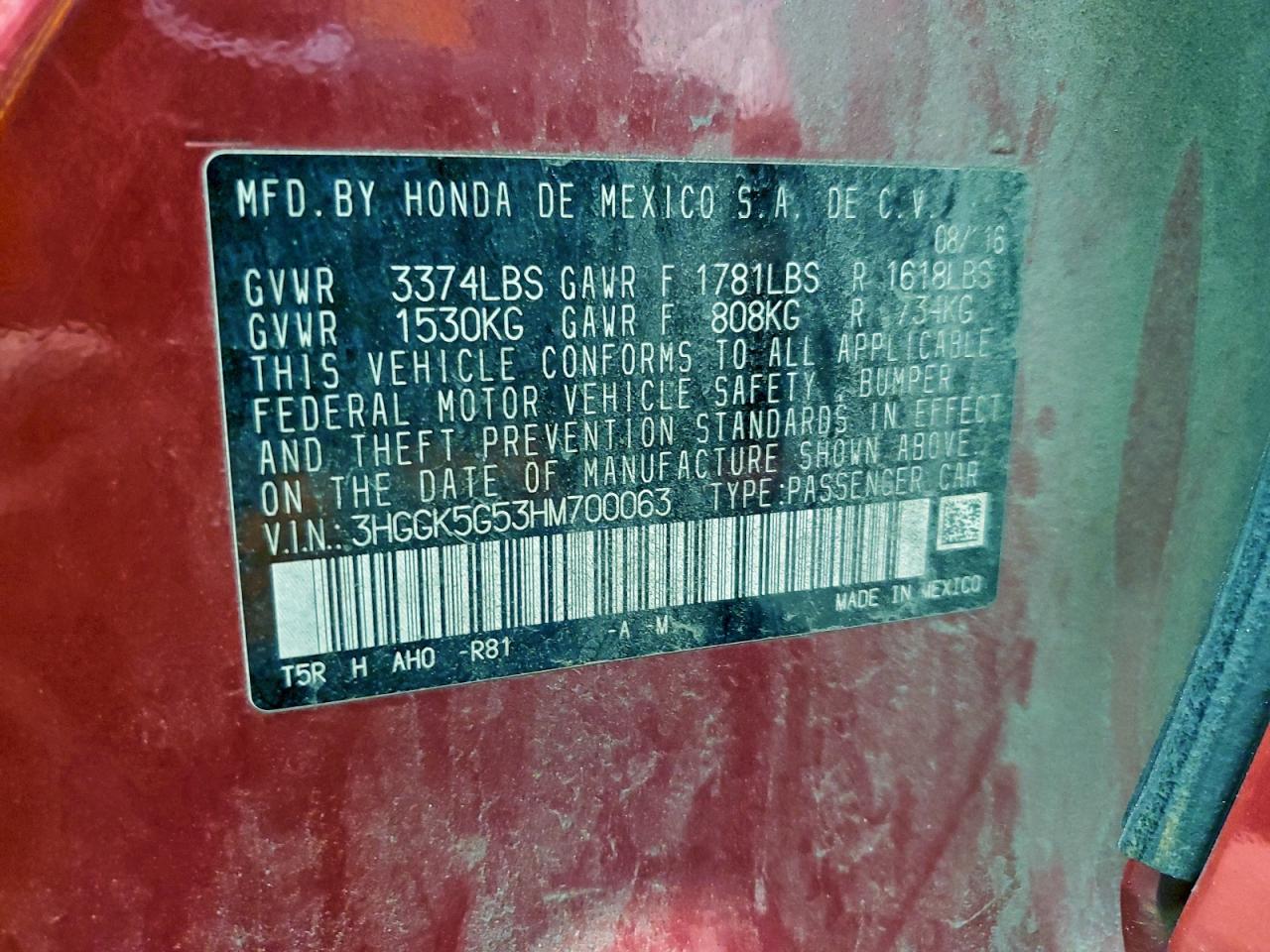 2017 Honda Fit Lx VIN: 3HGGK5G53HM700063 Lot: 94308845