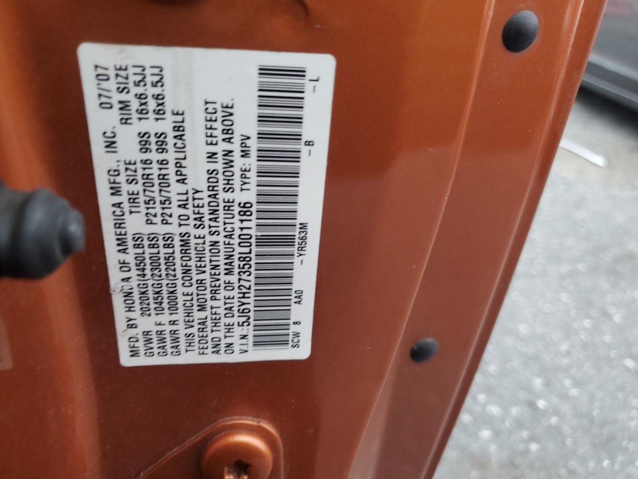 2008 Honda Element Lx VIN: 5J6YH27358L001186 Lot: 93168555