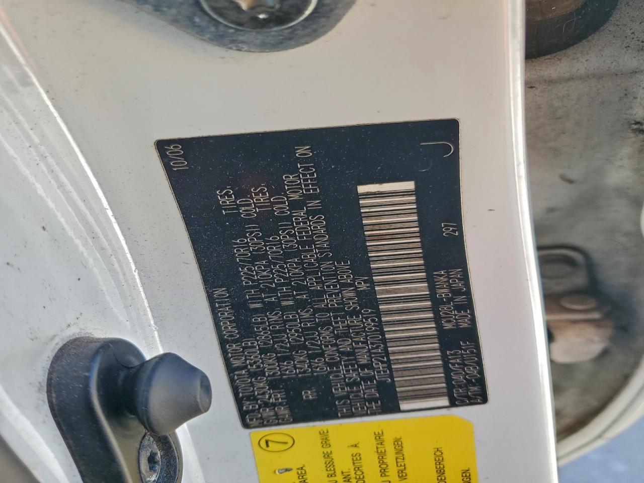 2007 Toyota Highlander Sport VIN: JTEHP21A370199519 Lot: 93988105