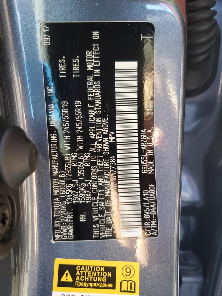 2017 Toyota Highlander Limited VIN: 5TDDZRFH2HS477384 Lot: 93034325