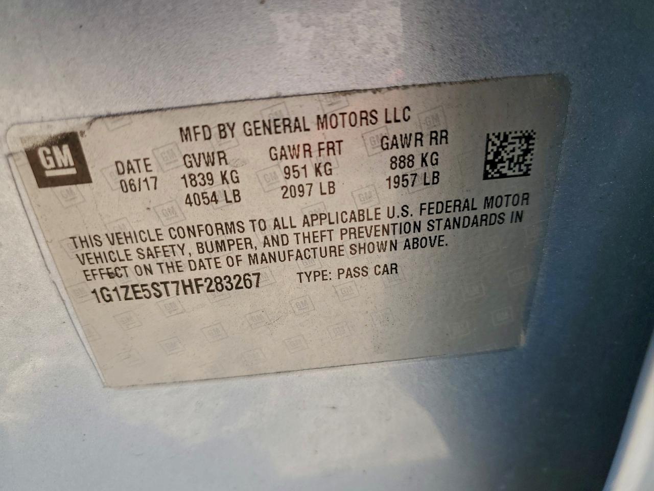 2017 Chevrolet Malibu Lt VIN: 1G1ZE5ST7HF283267 Lot: 94166185