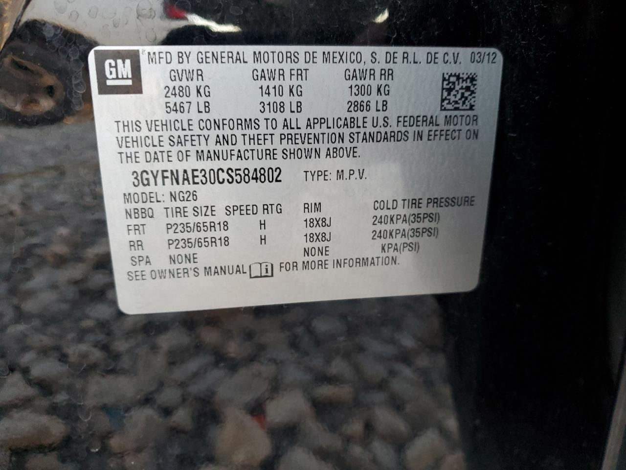 2012 Cadillac Srx Luxury Collection VIN: 3GYFNAE30CS584802 Lot: 90926845