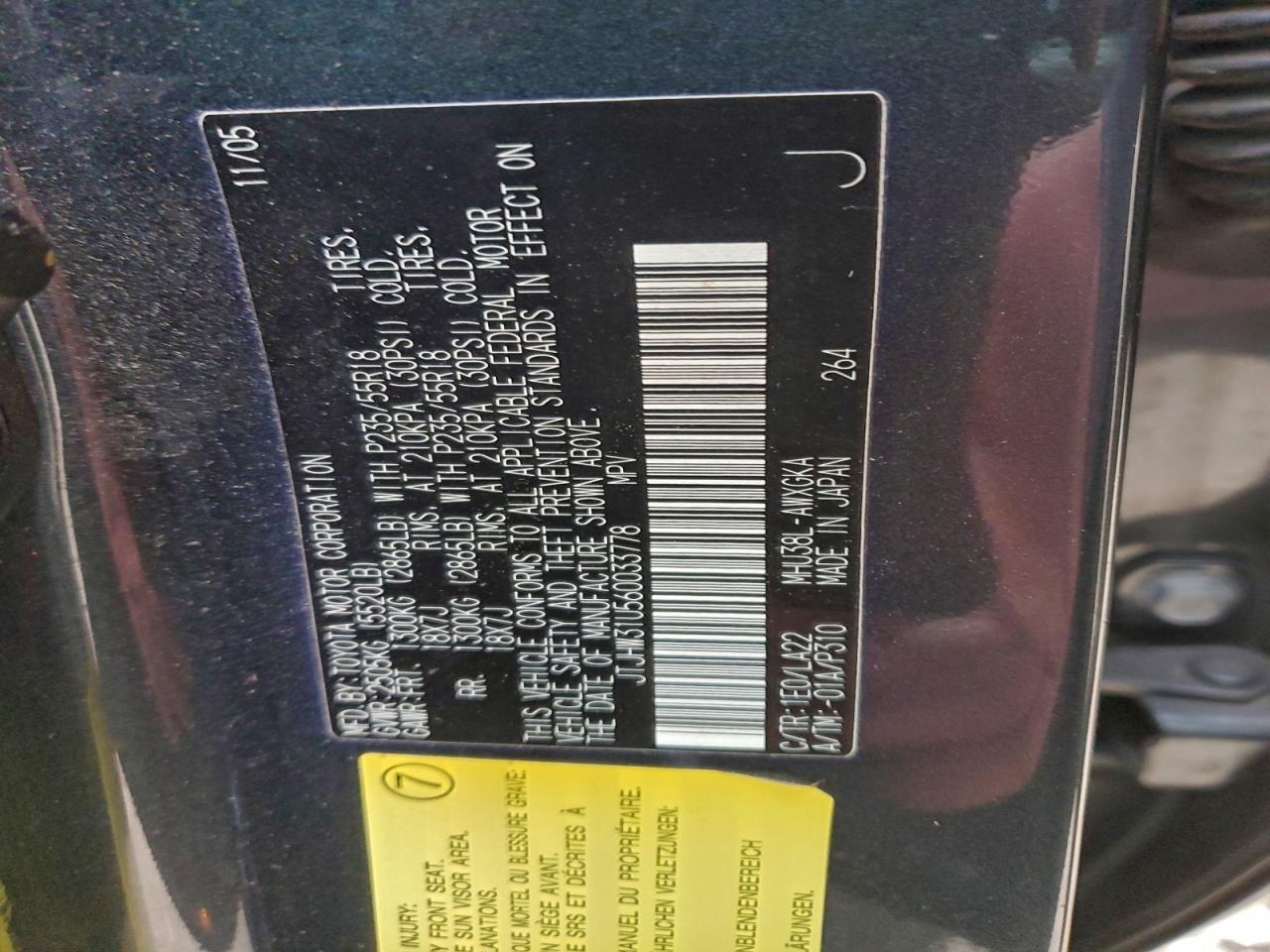 2006 Lexus Rx 400 VIN: JTJHW31U560033778 Lot: 93877695