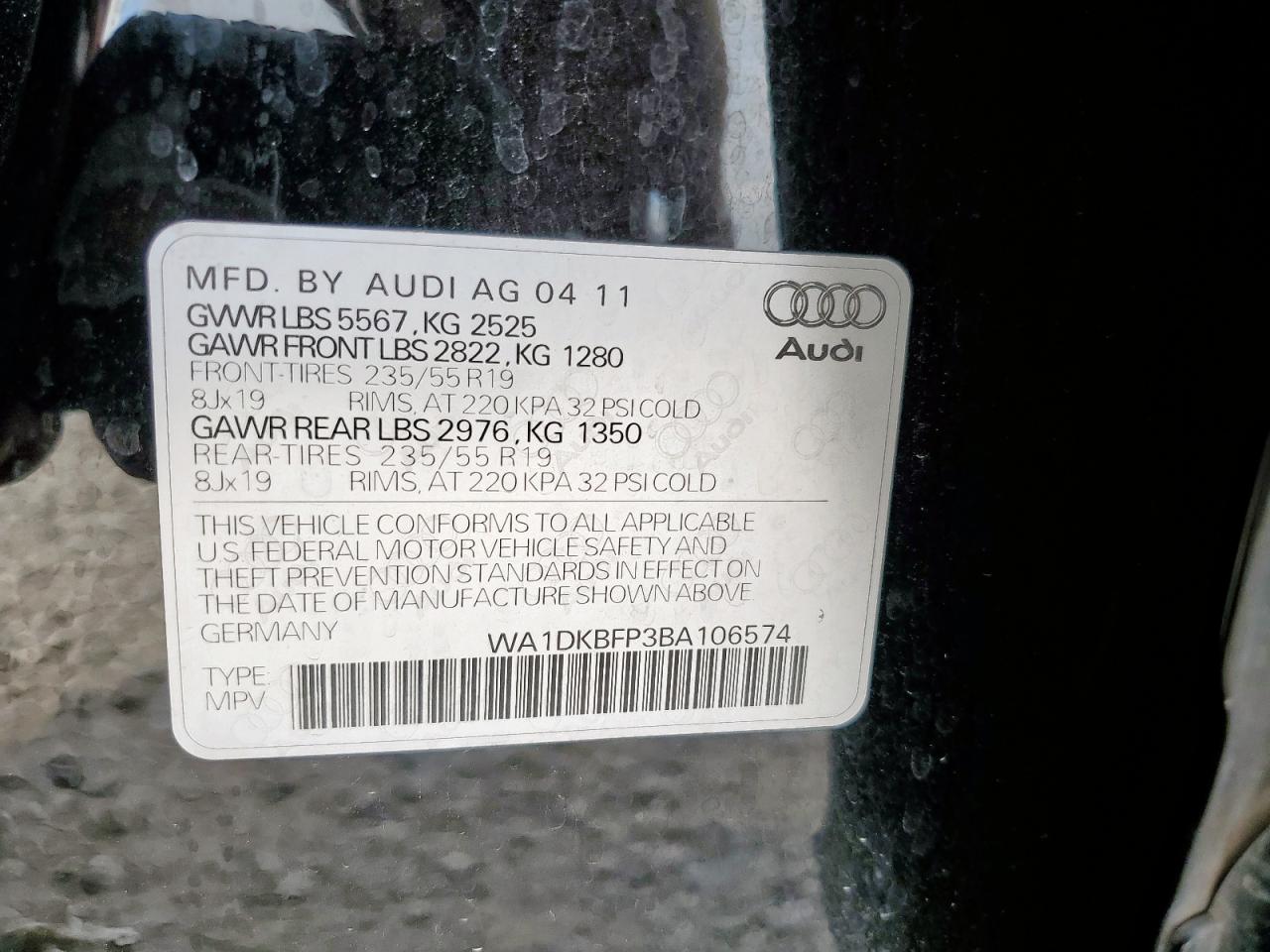 2011 Audi Q5 Premium Plus VIN: WA1DKBFP3BA106574 Lot: 93406345