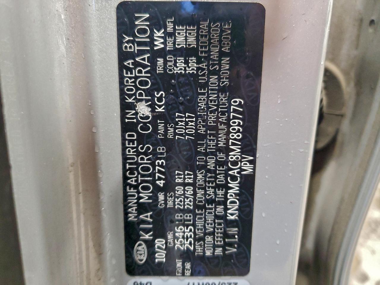 2021 Kia Sportage Lx VIN: KNDPMCAC8M7899779 Lot: 94289535