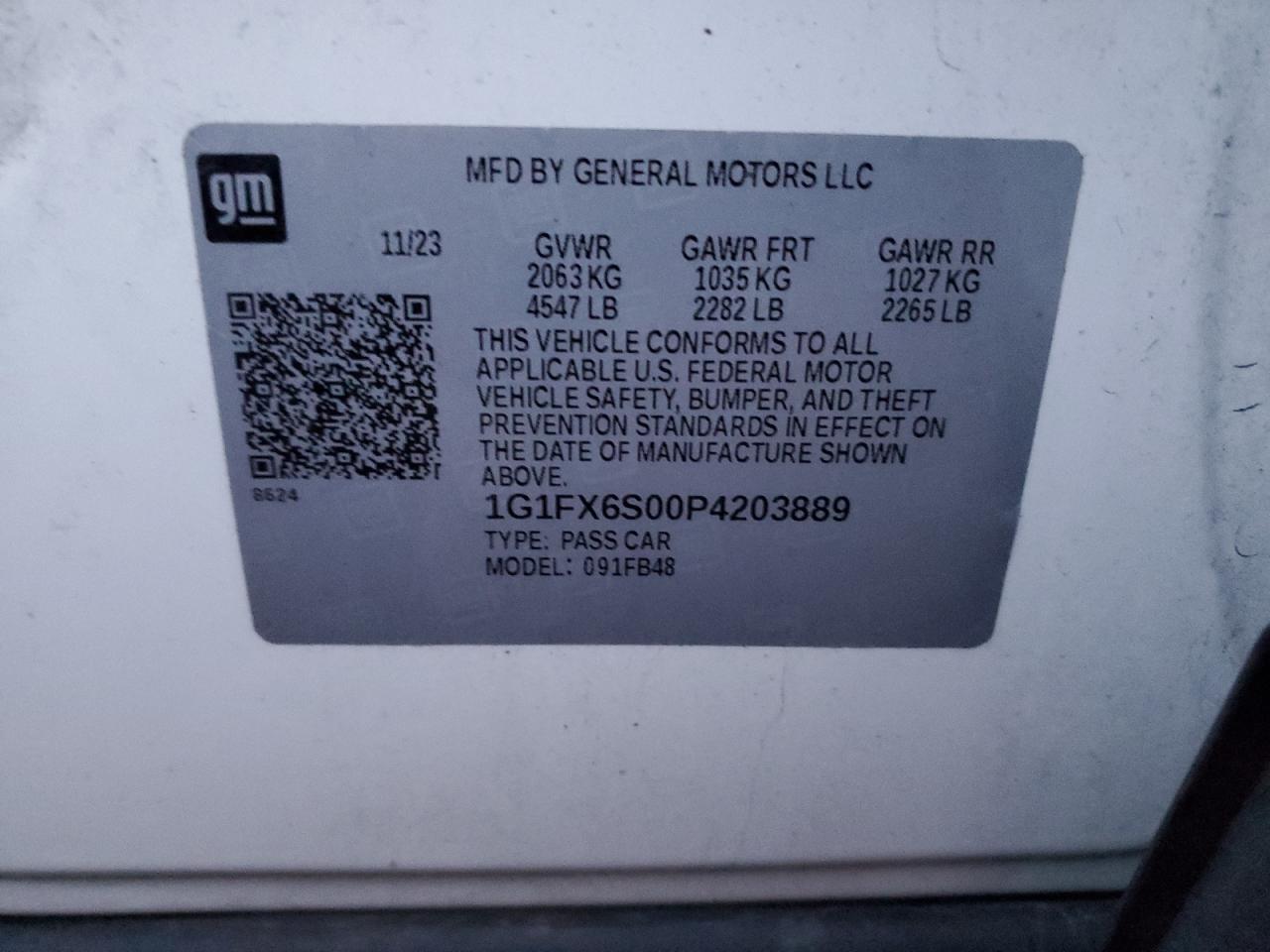 2023 Chevrolet Bolt Ev 2Lt VIN: 1G1FX6S00P4203889 Lot: 92496605