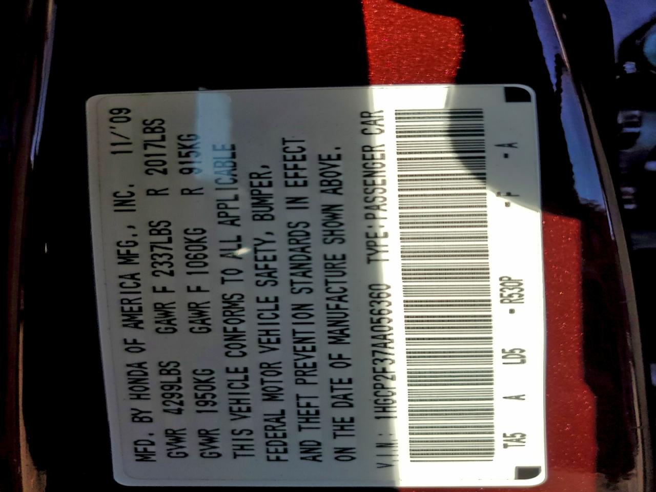 2010 Honda Accord Lx VIN: 1HGCP2F37AA056360 Lot: 92752985