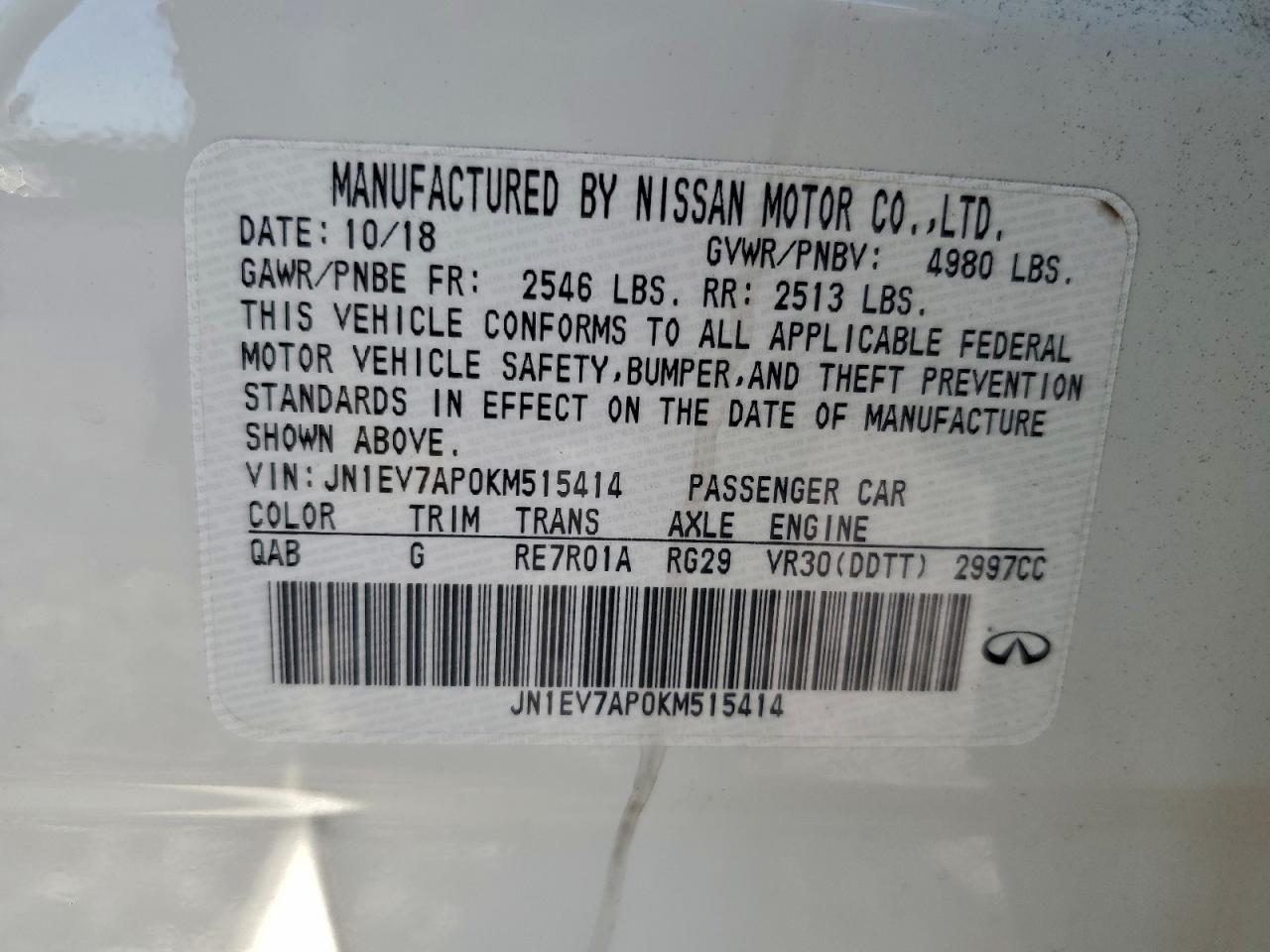 2019 Infiniti Q50 Luxe VIN: JN1EV7AP0KM515414 Lot: 93529825