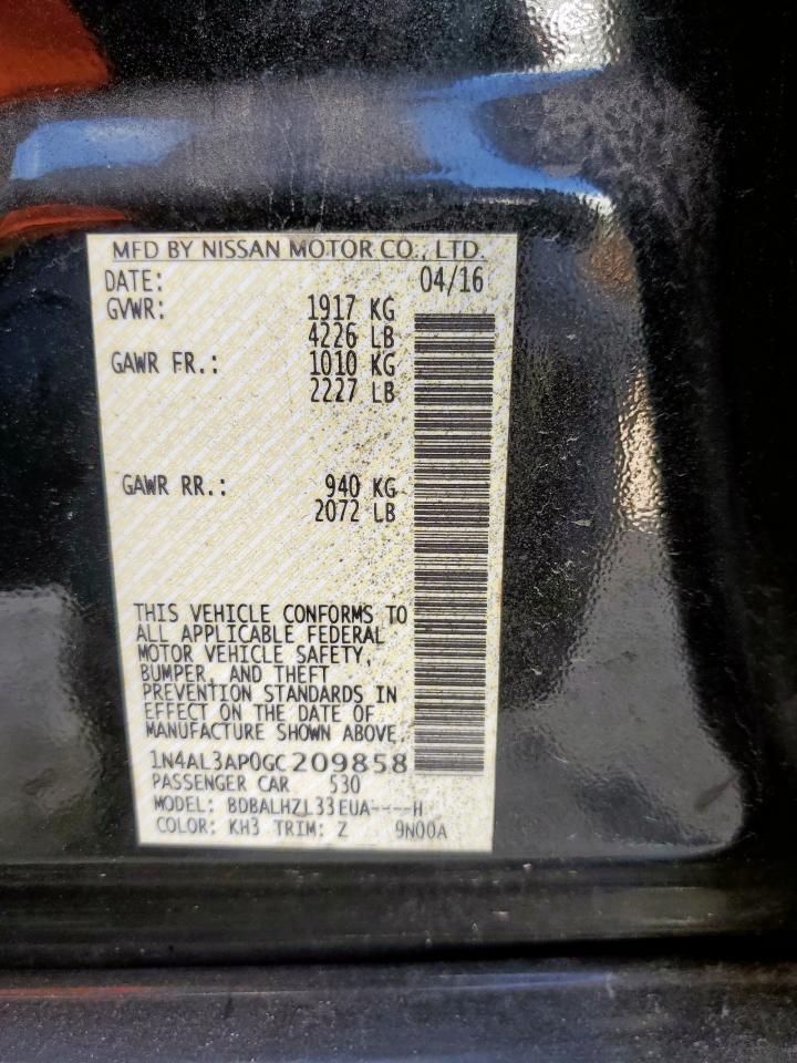 2016 Nissan Altima 2.5 VIN: 1N4AL3AP0GC209858 Lot: 92726875