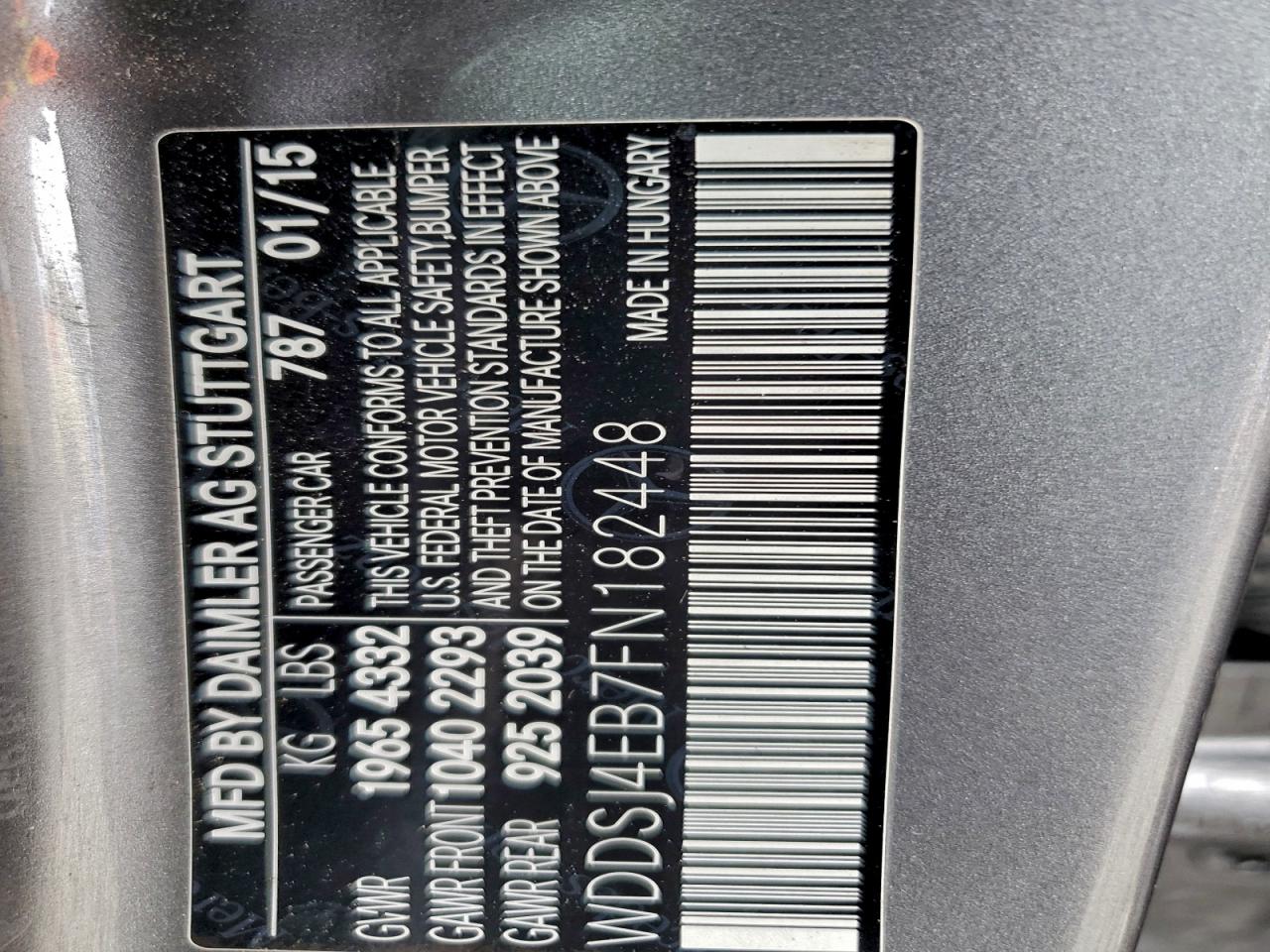 2015 Mercedes-Benz Cla 250 VIN: WDDSJ4EB7FN182448 Lot: 94369695