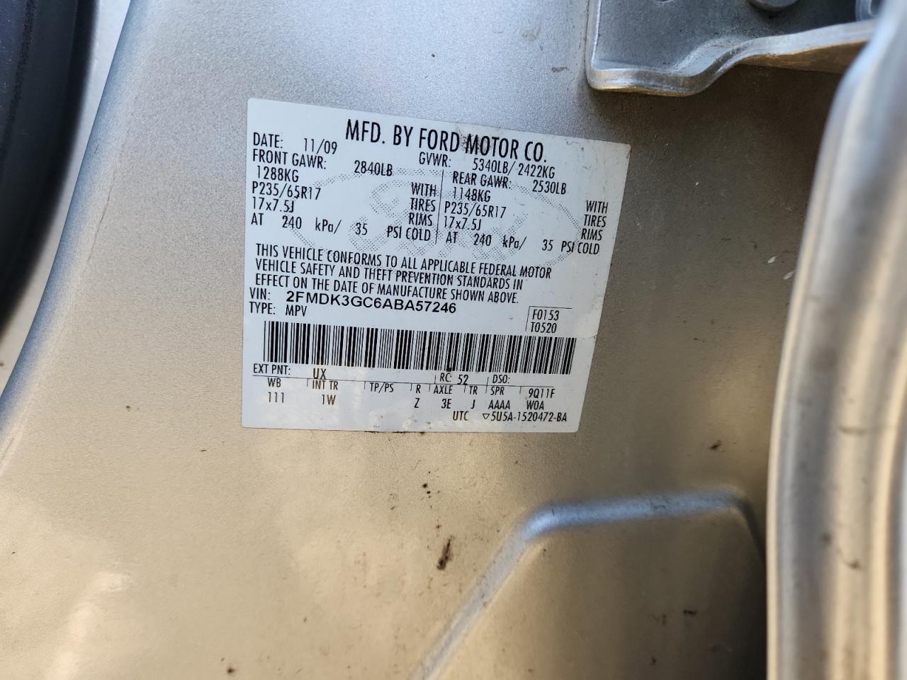 2010 Ford Edge Se VIN: 2FMDK3GC6ABA57246 Lot: 92235035