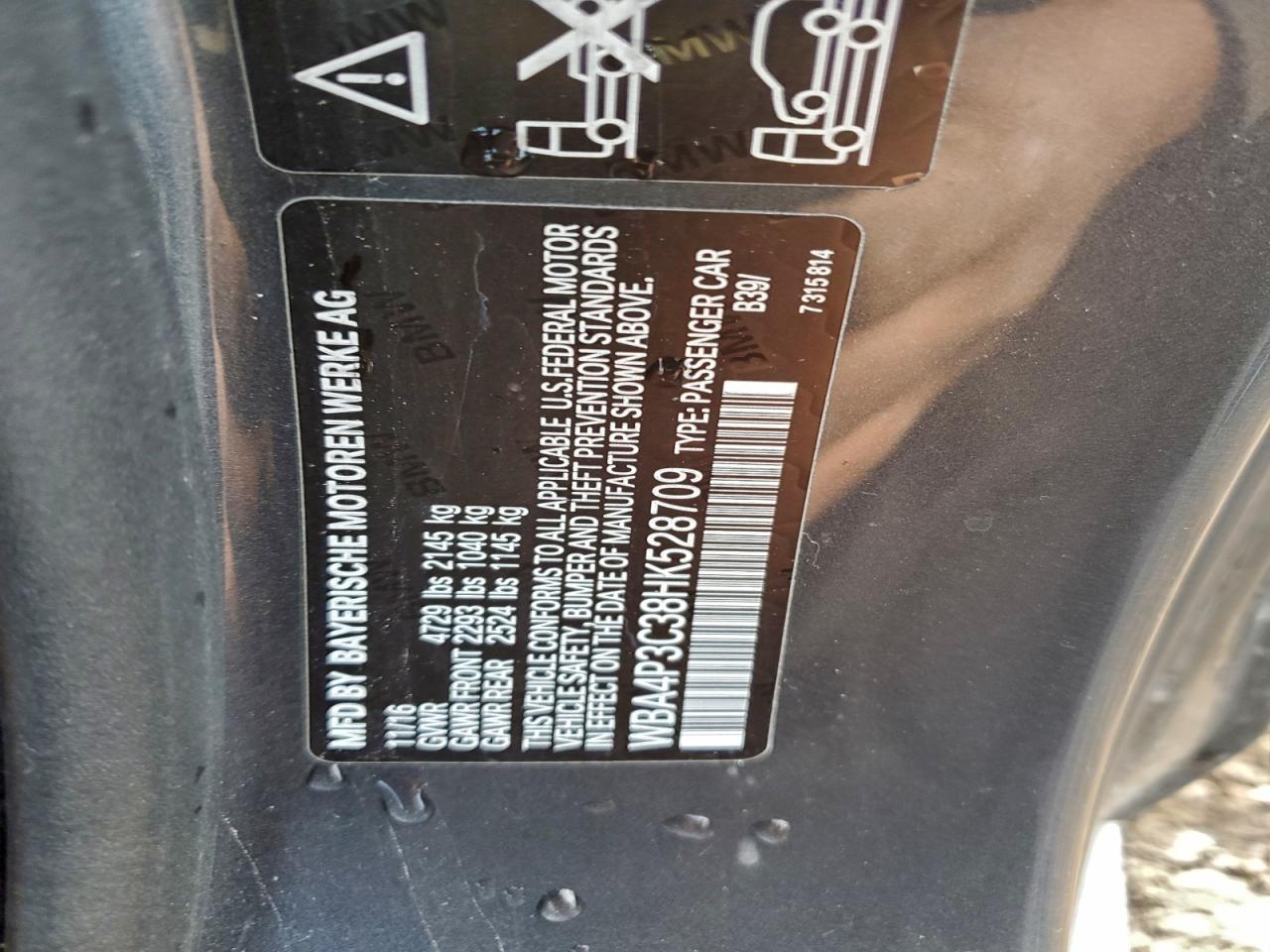 2017 BMW 440Xi VIN: WBA4P3C38HK528709 Lot: 94144915