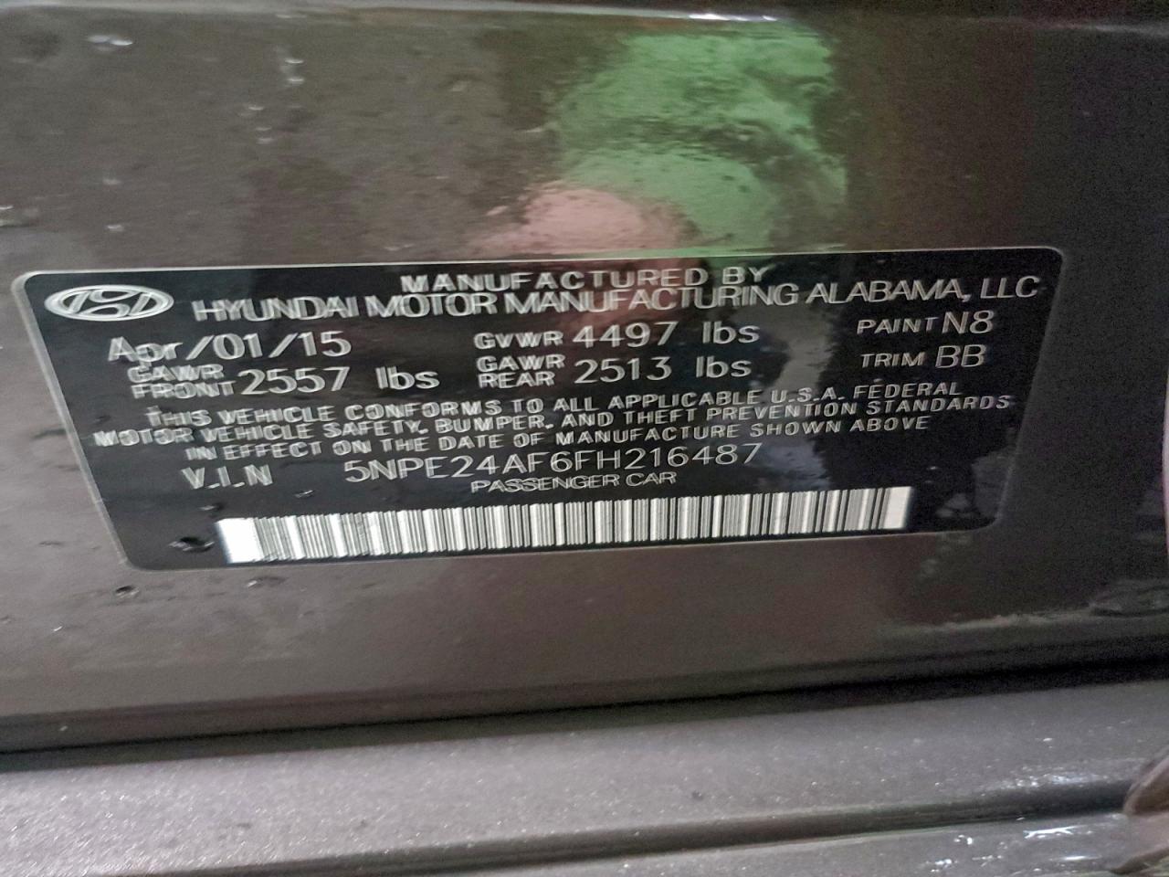 2015 Hyundai Sonata Se VIN: 5NPE24AF6FH216487 Lot: 94596395