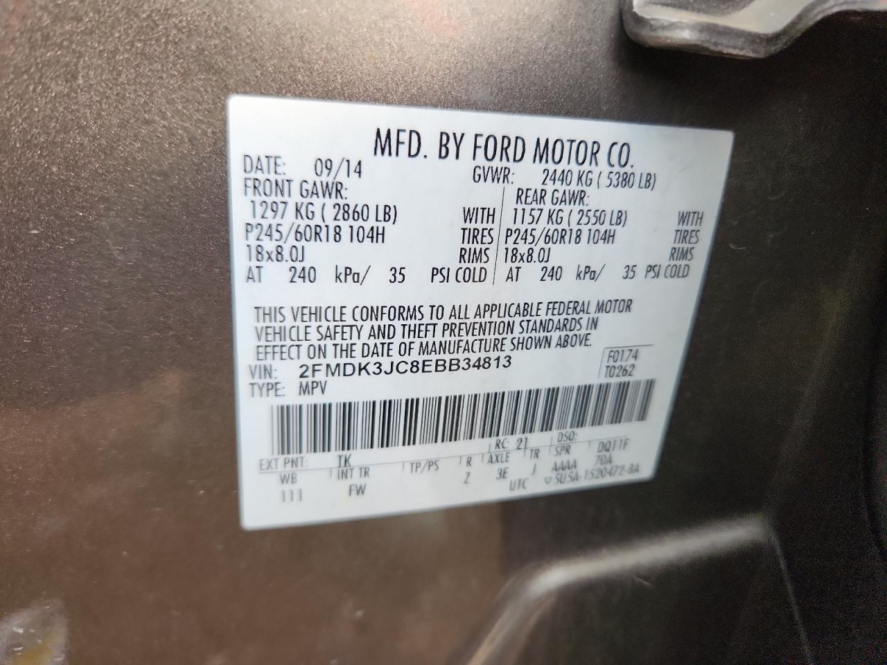 2014 Ford Edge Sel VIN: 2FMDK3JC8EBB34813 Lot: 91728265