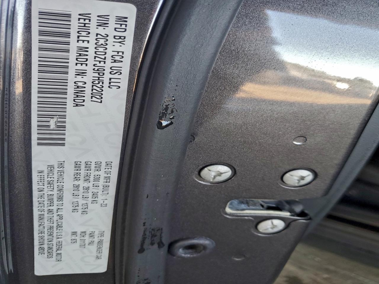 2023 Dodge Challenger R/T Scat Pack VIN: 2C3CDZFJ9PH522027 Lot: 93220965