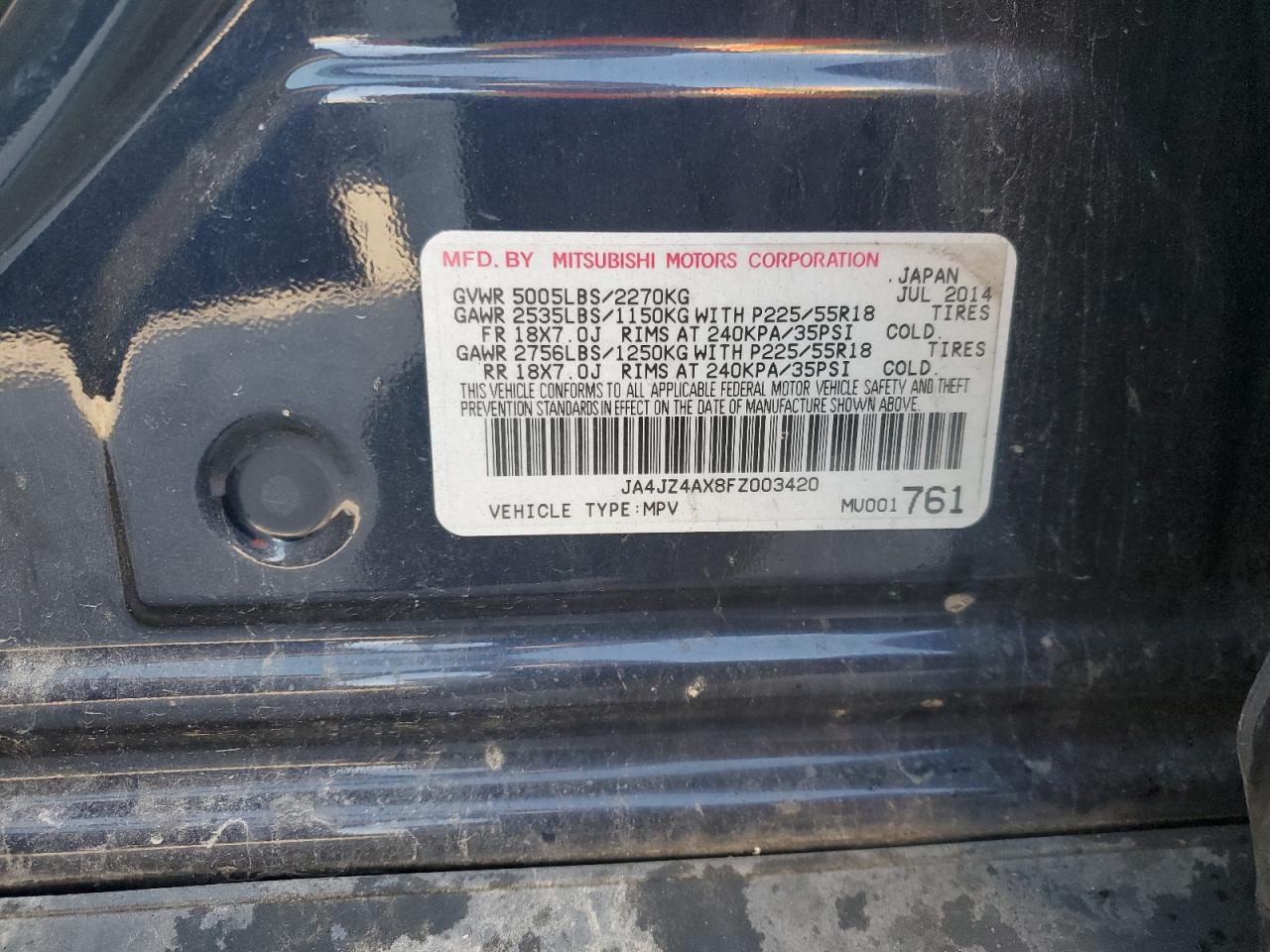 2015 Mitsubishi Outlander Gt VIN: JA4JZ4AX8FZ003420 Lot: 92912325