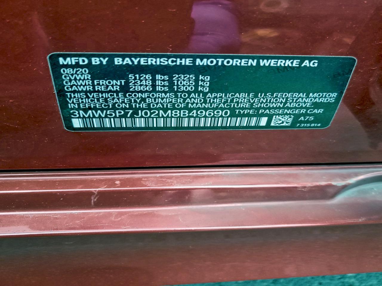 2021 BMW 330E VIN: 3MW5P7J02M8B49690 Lot: 94186815