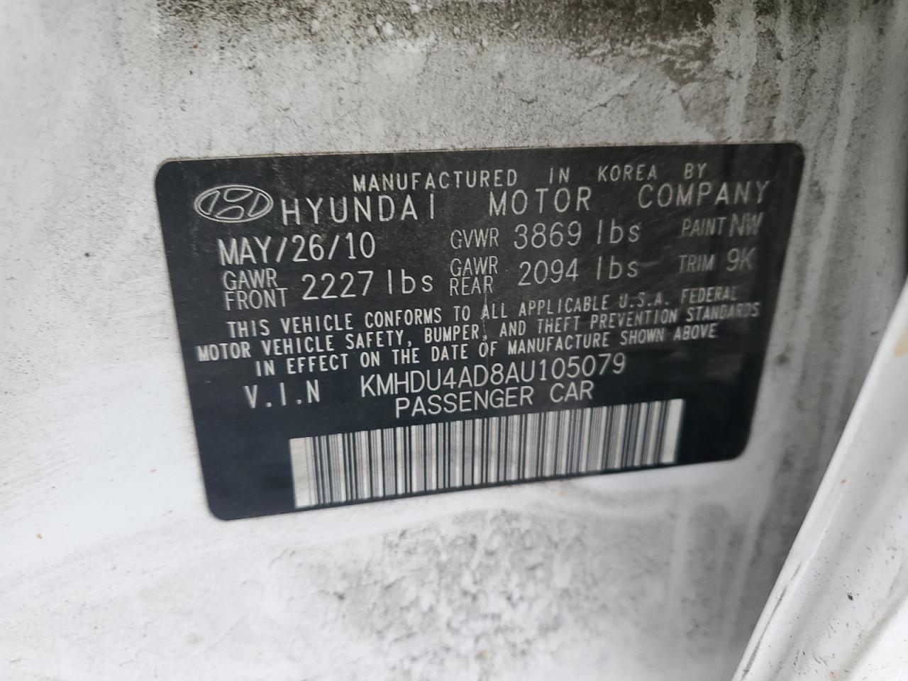 2010 Hyundai Elantra Blue VIN: KMHDU4AD8AU105079 Lot: 92193515