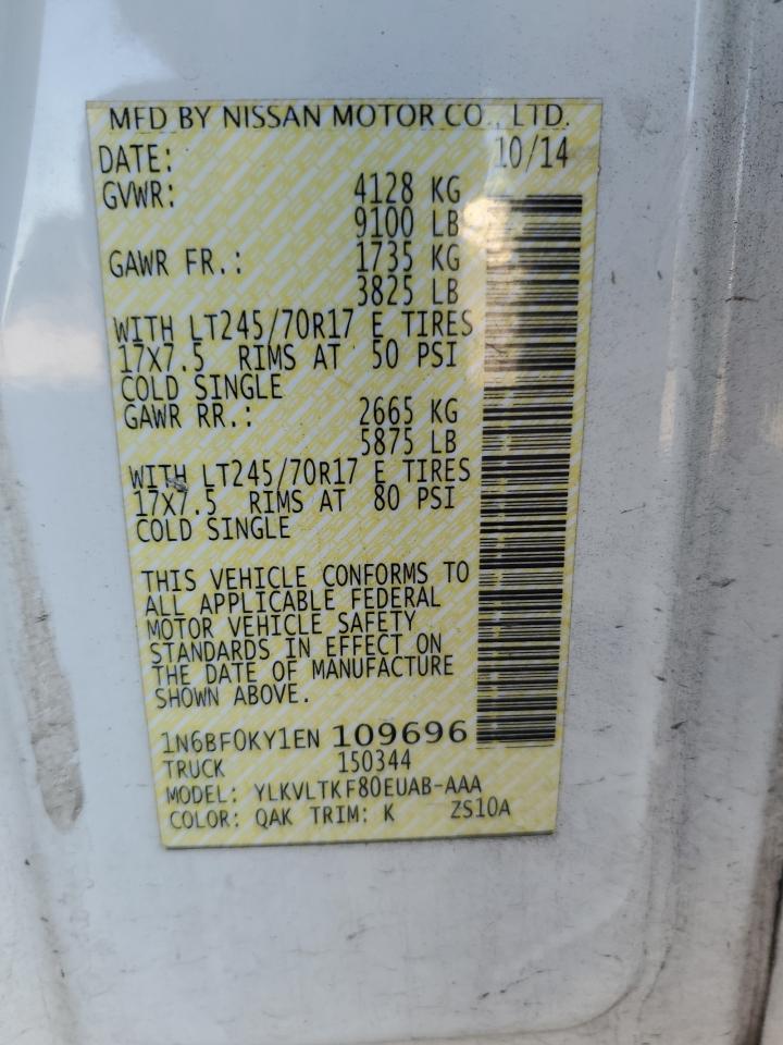 2014 Nissan Nv 1500 Delivery Van VIN: 1N6BF0KY1EN109696 Lot: 92606545