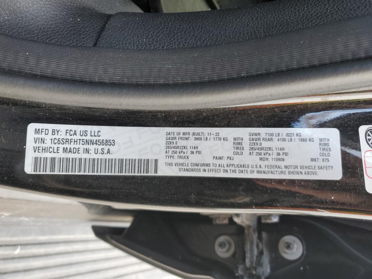 2022 Ram 1500 Limited VIN: 1C6SRFHT5NN456853 Lot: 90830165