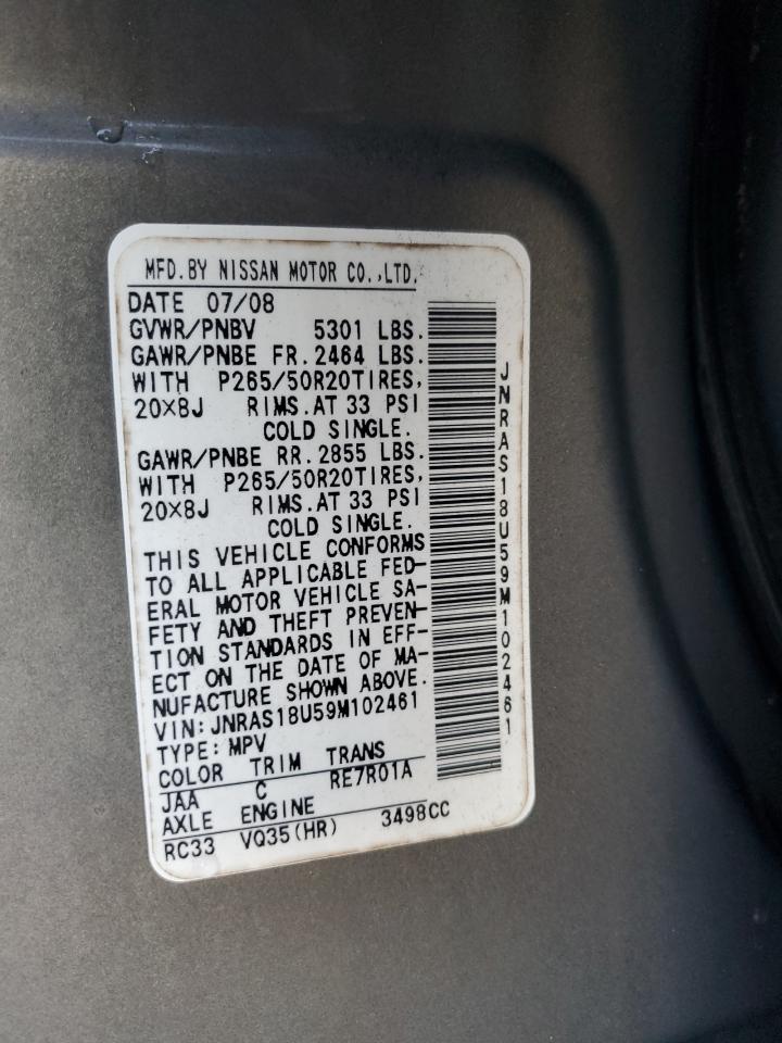 2009 Infiniti Fx35 VIN: JNRAS18U59M102461 Lot: 91671935