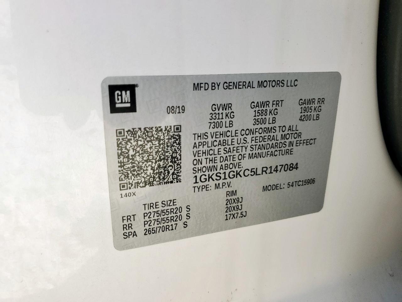 2020 GMC Yukon Xl C1500 Slt VIN: 1GKS1GKC5LR147084 Lot: 92340525