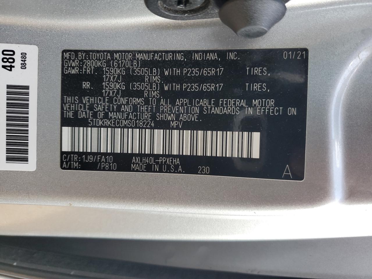 2021 Toyota Sienna Le VIN: 5TDKRKEC0MS018224 Lot: 91667165