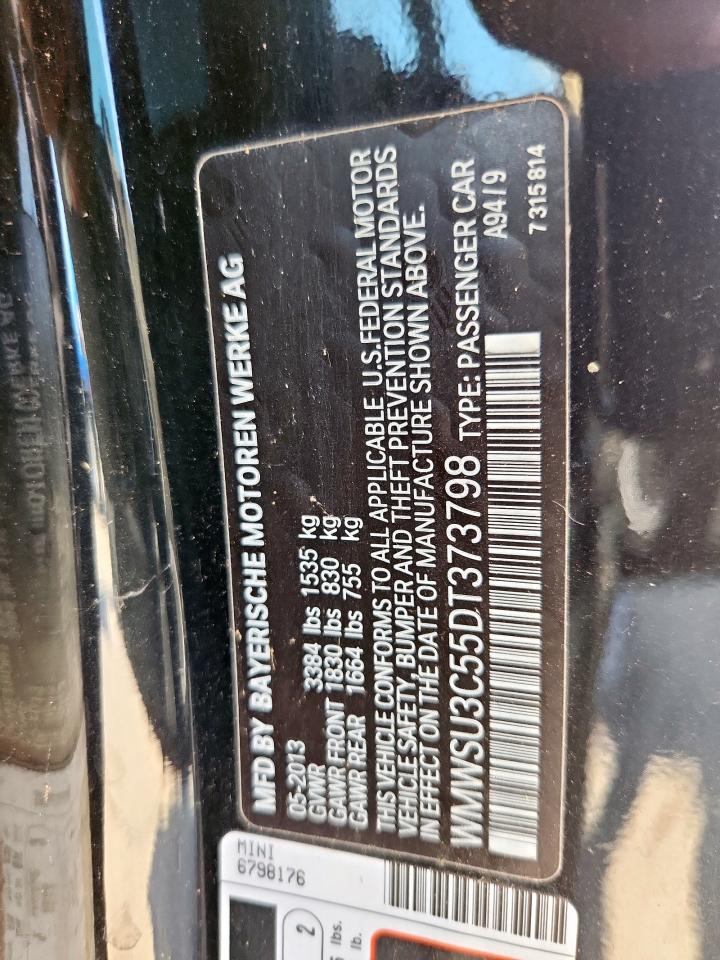 2013 Mini Cooper VIN: WMWSU3C55DT373798 Lot: 92925735
