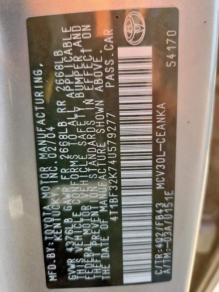 2004 Toyota Camry Le VIN: 4T1BF32K74U579277 Lot: 92947675