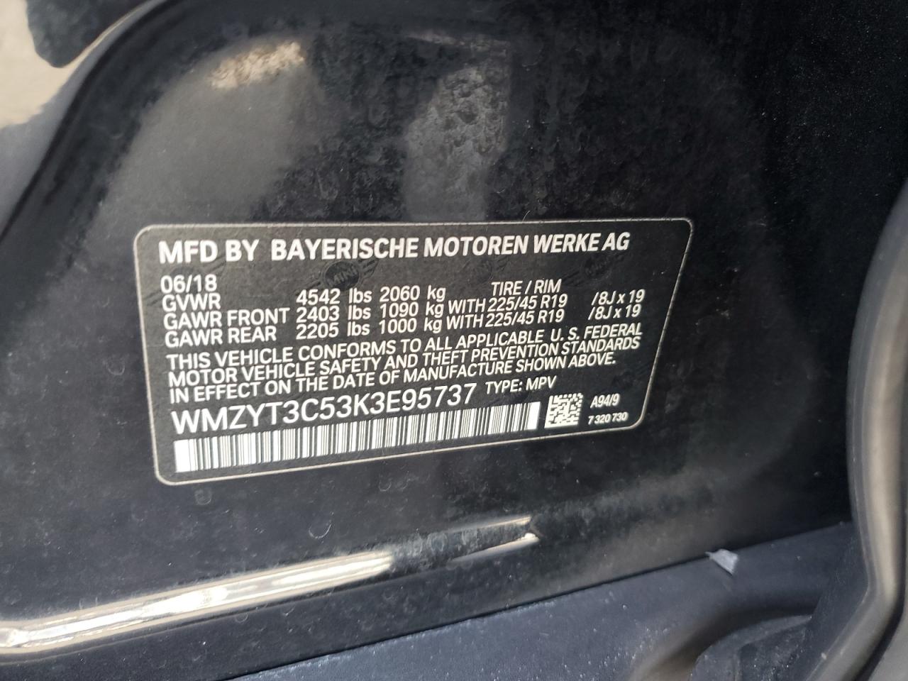 2019 Mini Cooper S Countryman VIN: WMZYT3C53K3E95737 Lot: 91856435