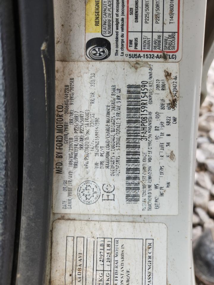 2009 Ford Fusion Sel VIN: 3FAHP08159R154590 Lot: 91169265