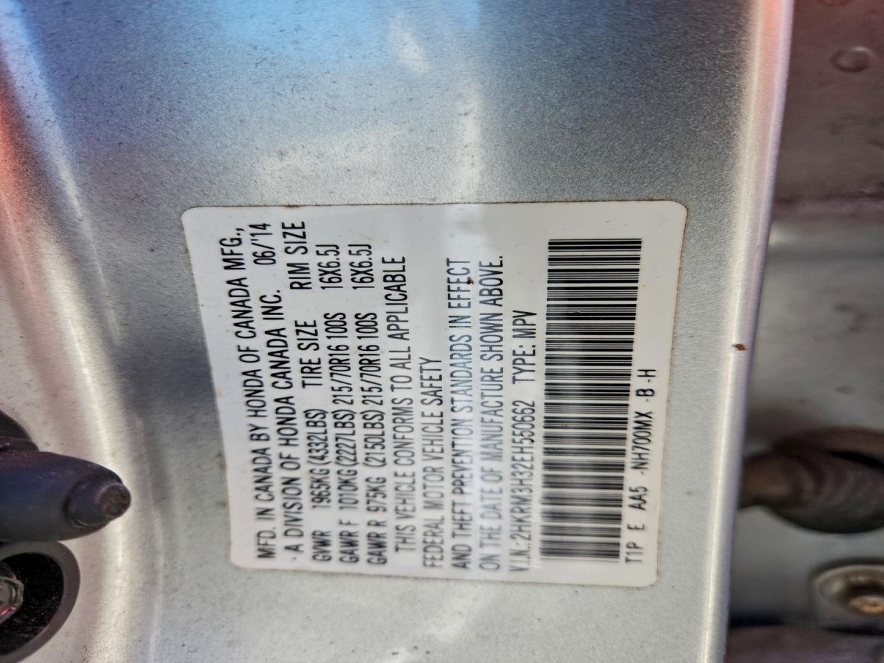 2014 Honda Cr-V Lx VIN: 2HKRM3H32EH550662 Lot: 94226875