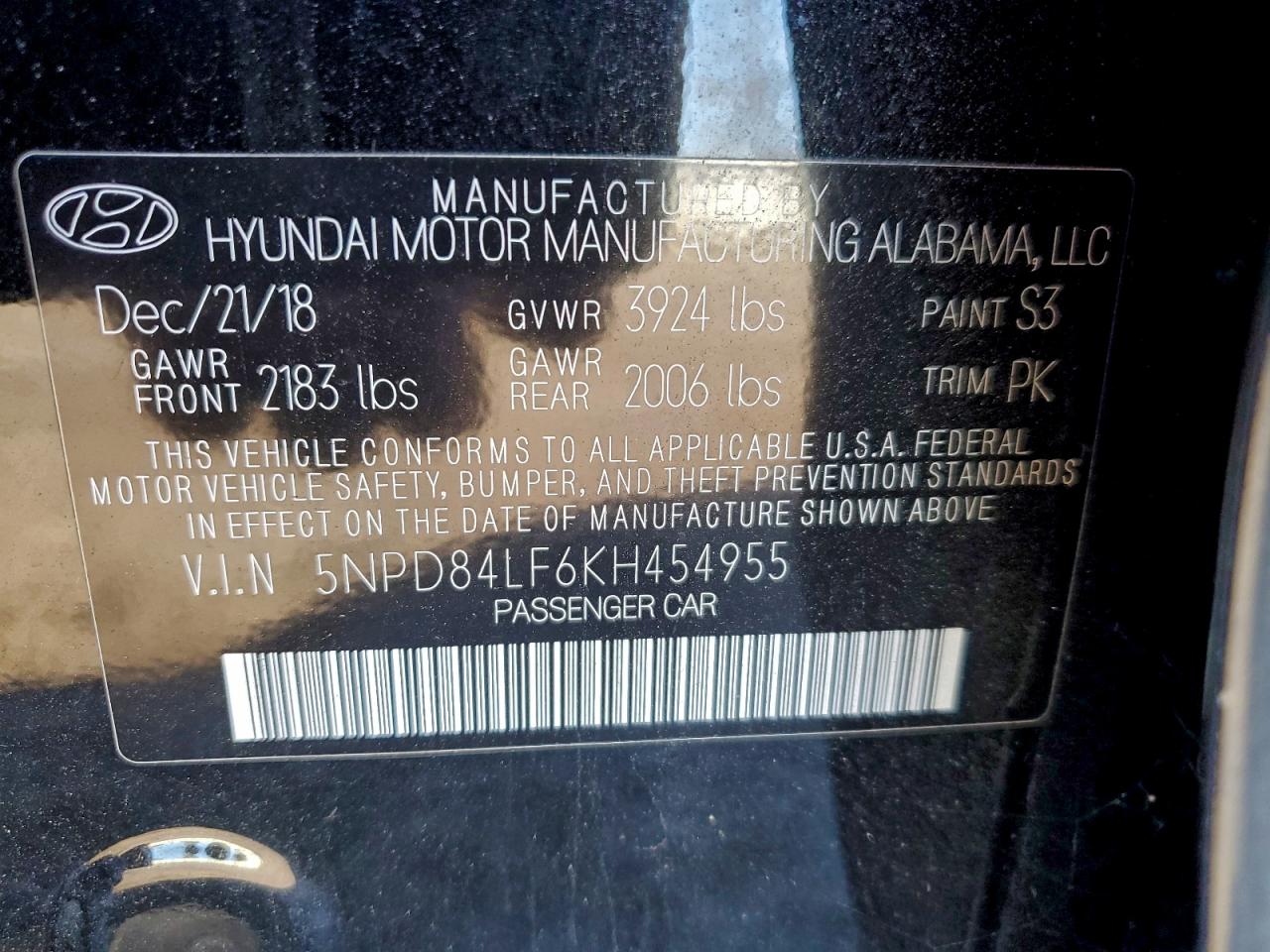 2019 Hyundai Elantra Sel VIN: 5NPD84LF6KH454955 Lot: 92690905