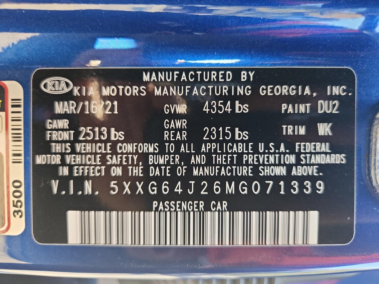 2021 Kia K5 Gt Line VIN: 5XXG64J26MG071339 Lot: 91560185