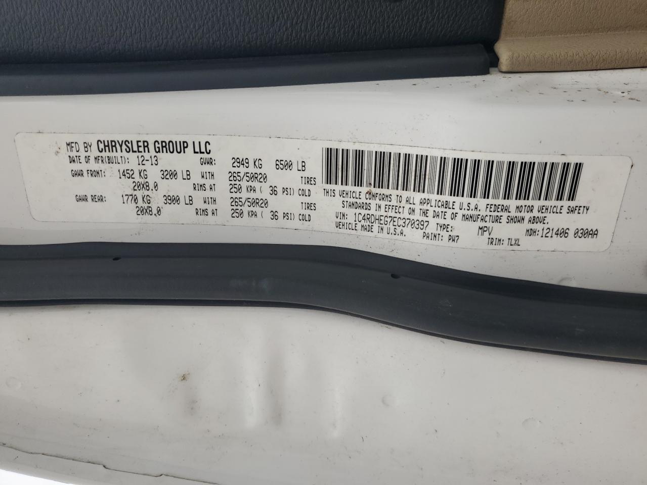 2014 Dodge Durango Citadel VIN: 1C4RDHEG7EC370397 Lot: 91871265