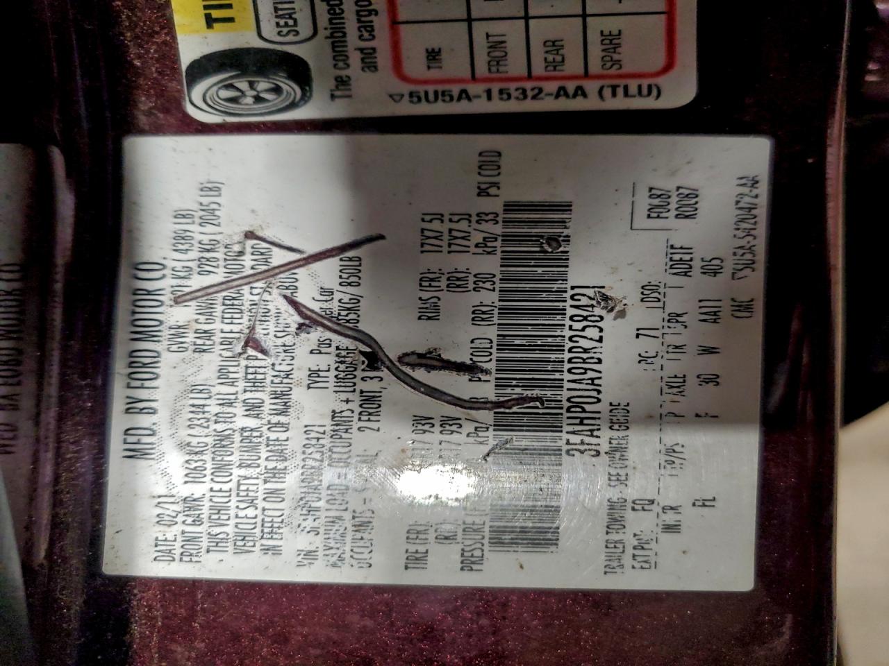 2011 Ford Fusion Sel VIN: 3FAHP0JA9BR258421 Lot: 94440715