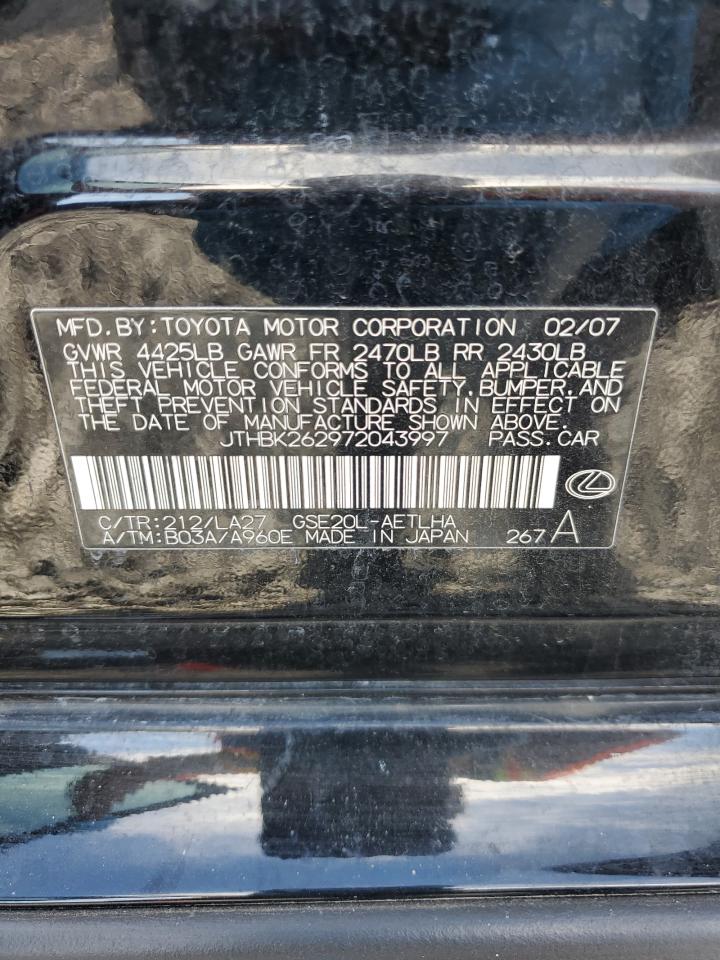 2007 Lexus Is 250 VIN: JTHBK262972043997 Lot: 91340905