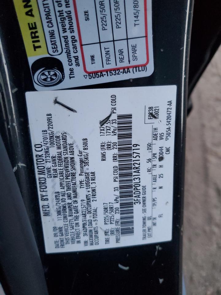 2010 Ford Fusion Hybrid VIN: 3FADP0L31AR215719 Lot: 92280925