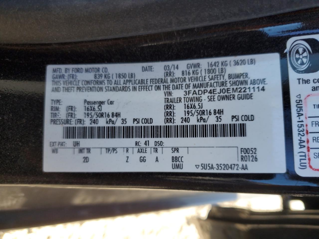 2014 Ford Fiesta Se VIN: 3FADP4EJ0EM221114 Lot: 92267345