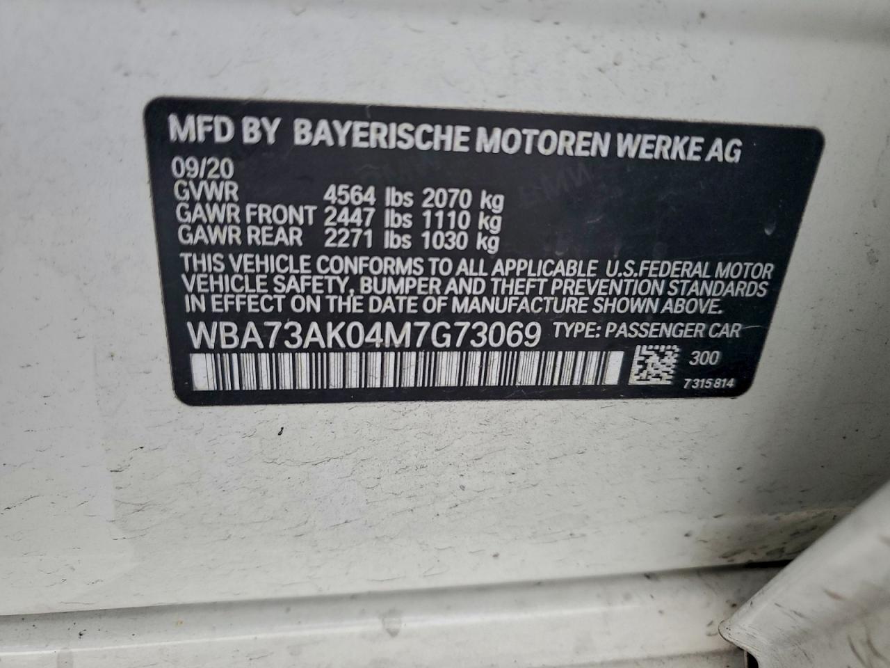 2021 BMW 228Xi VIN: WBA73AK04M7G73069 Lot: 93838905