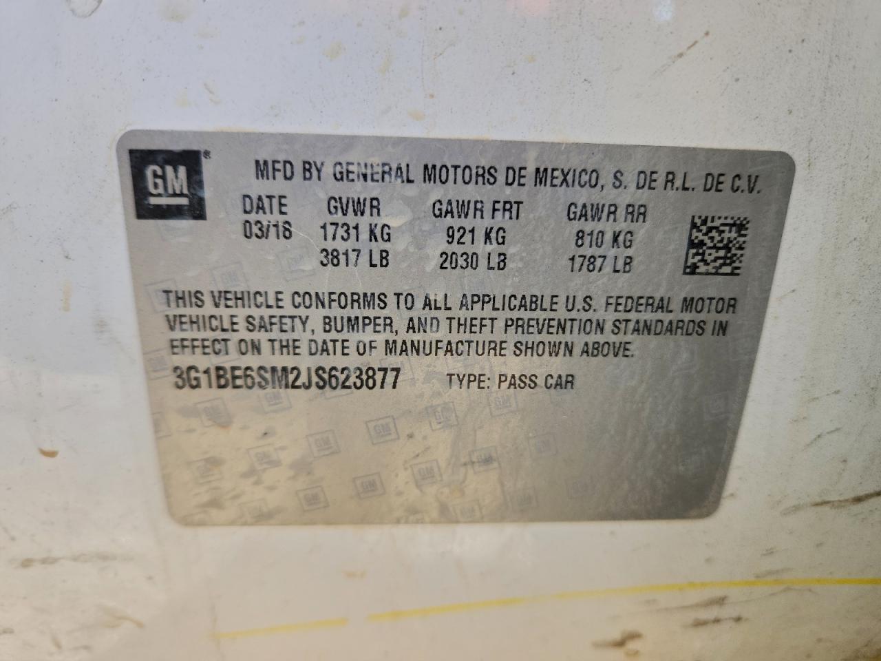 2018 Chevrolet Cruze Lt VIN: 3G1BE6SM2JS623877 Lot: 94367925