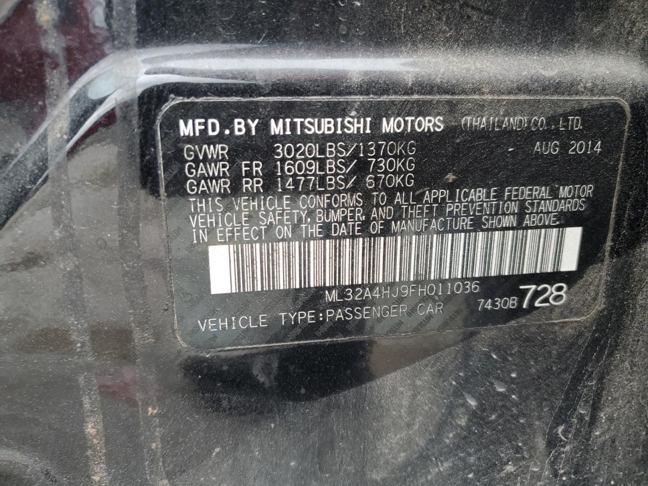 2015 Mitsubishi Mirage Es VIN: ML32A4HJ9FH011036 Lot: 91238465