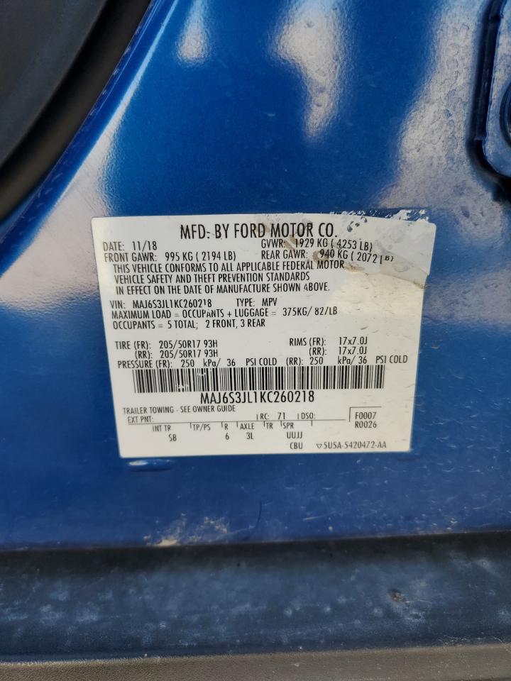 2019 Ford Ecosport Ses VIN: MAJ6S3JL1KC260218 Lot: 91493125