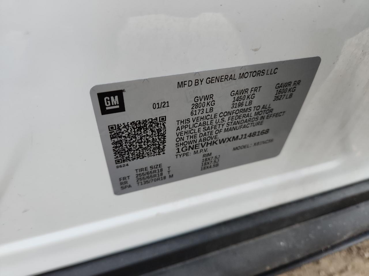 2021 Chevrolet Traverse Lt VIN: 1GNEVHKWXMJ148168 Lot: 92372535