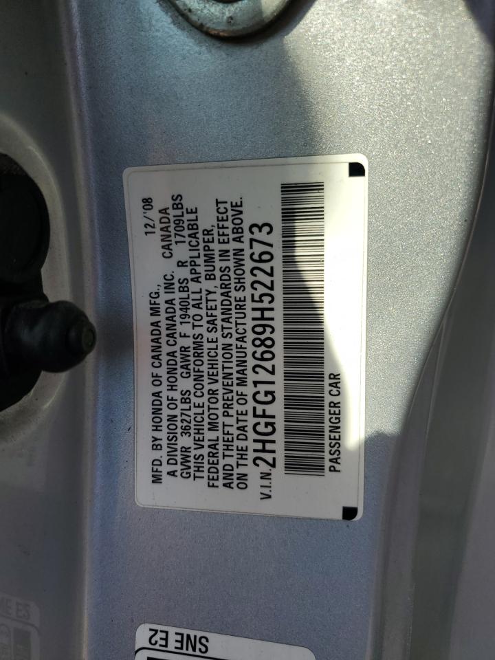 2009 Honda Civic Lx VIN: 2HGFG12689H522673 Lot: 93346925