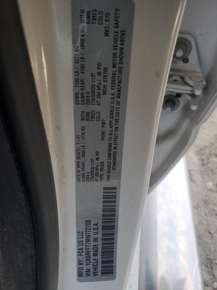 2021 Ram 1500 Big Horn/Lone Star VIN: 1C6SRFFT7MN772708 Lot: 91371635